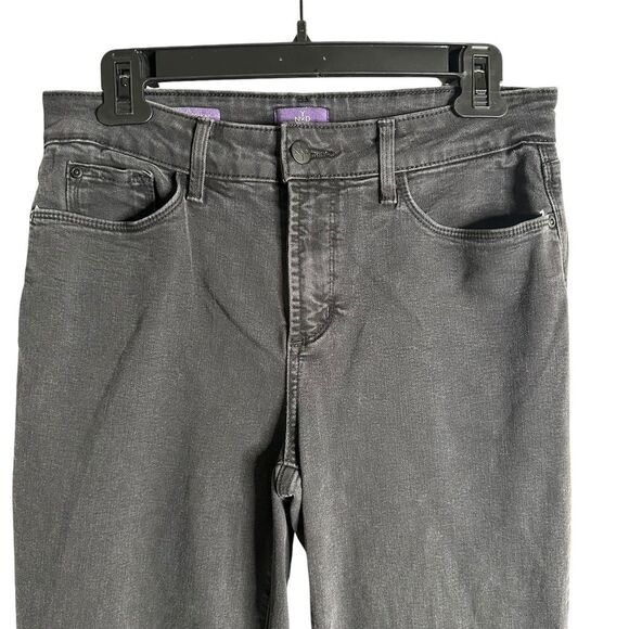 NYDJ Marilyn Straight Distressed Black Jeans Size 8‎ High Rise Lift Tuck Denim - Picture 2 of 9